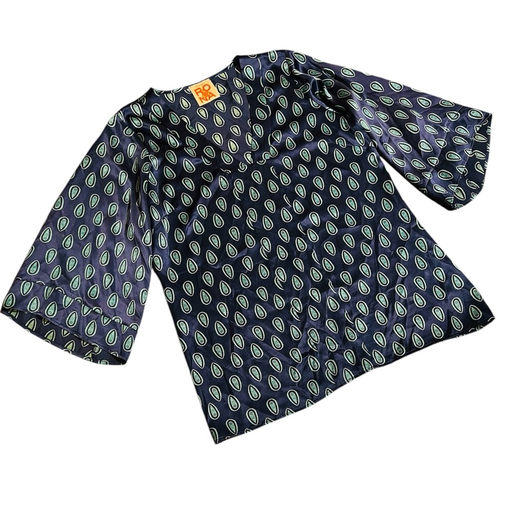 Design RONA Ice Cube Blue Paisley Silk Tunic Size L